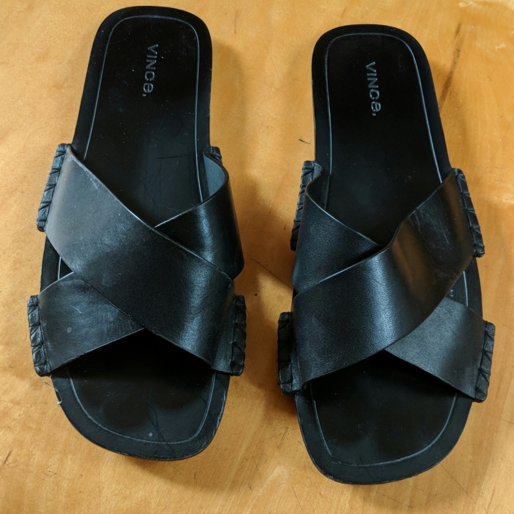 Vince Nico Leather Slides Sandals size 9 us